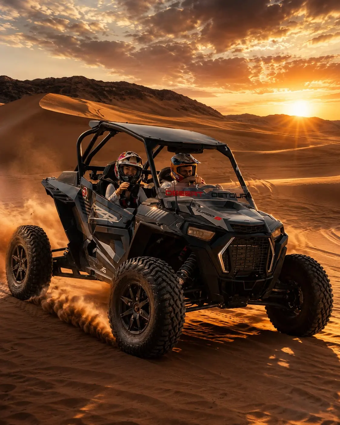 Guided dune buggy driving across Lahbab red dunes in Dubai