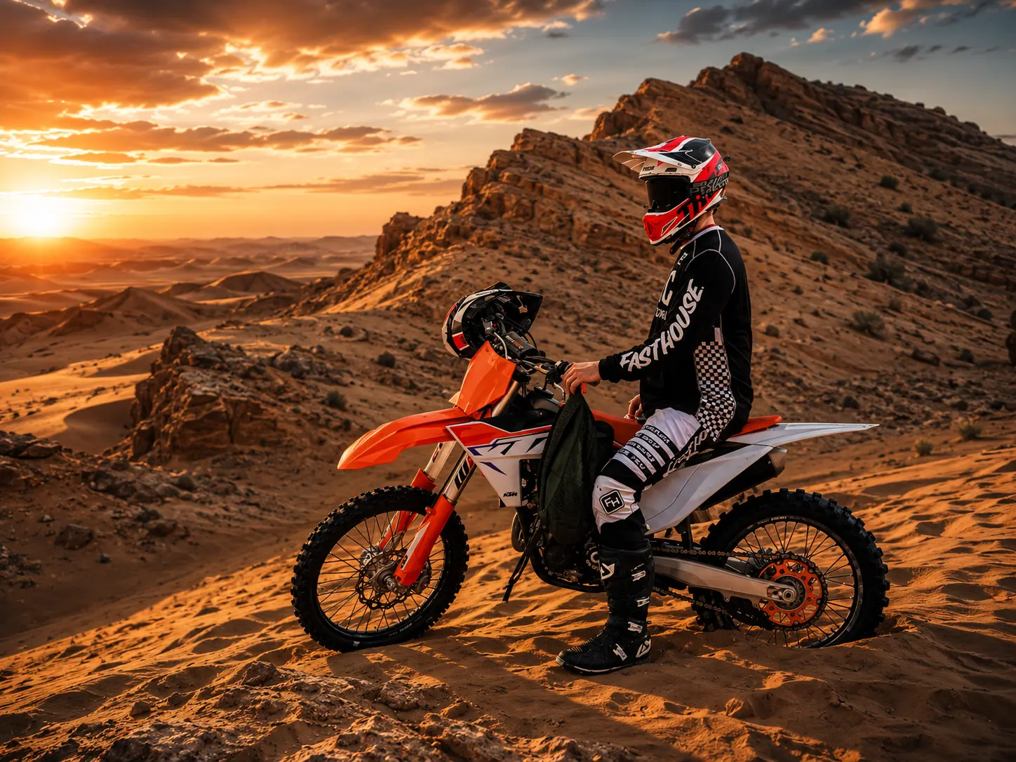 KTM 450 dirt bike riding in the Dubai desert