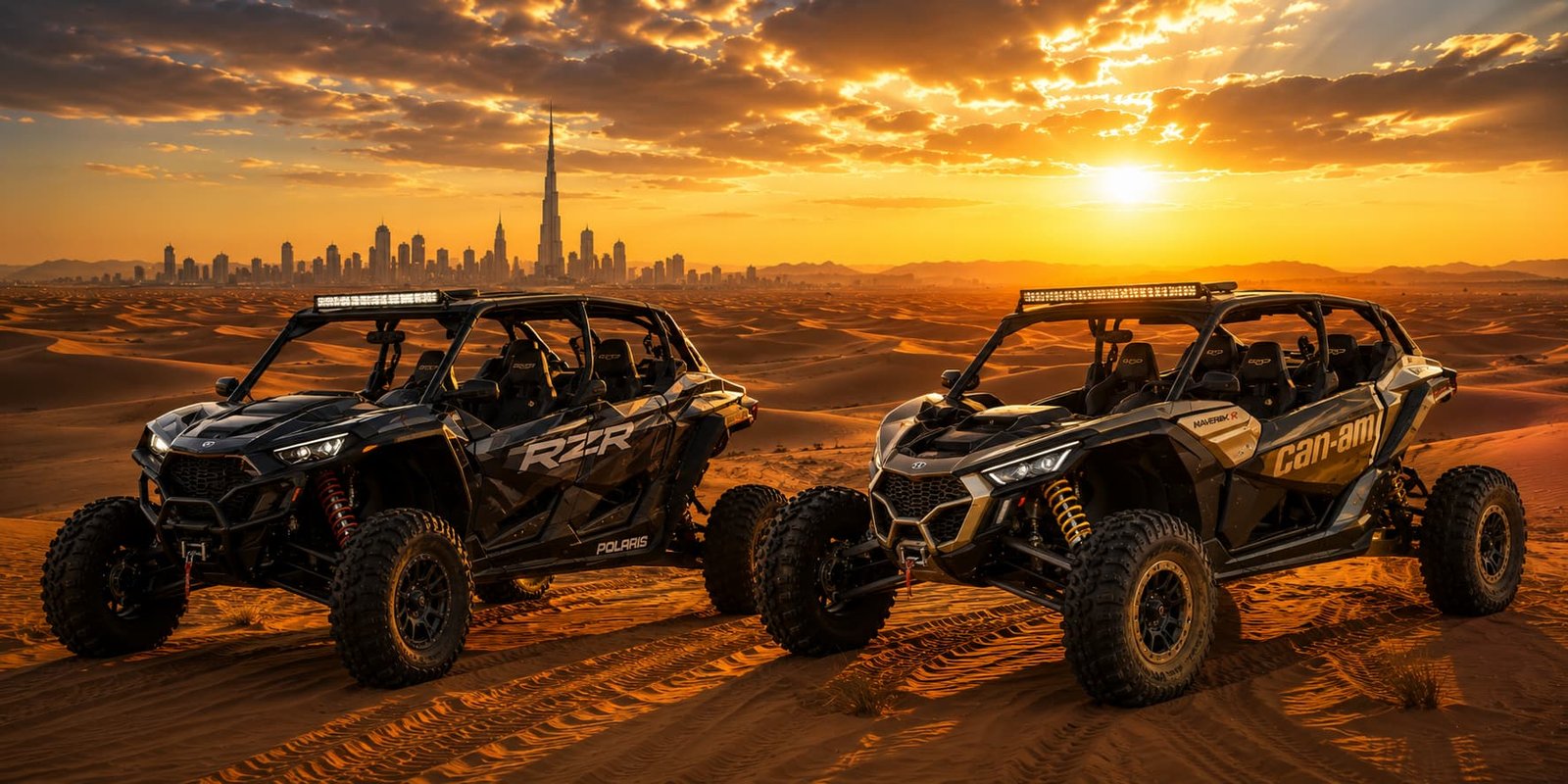 Dune buggy riding across Lahbab Red Dunes in Dubai