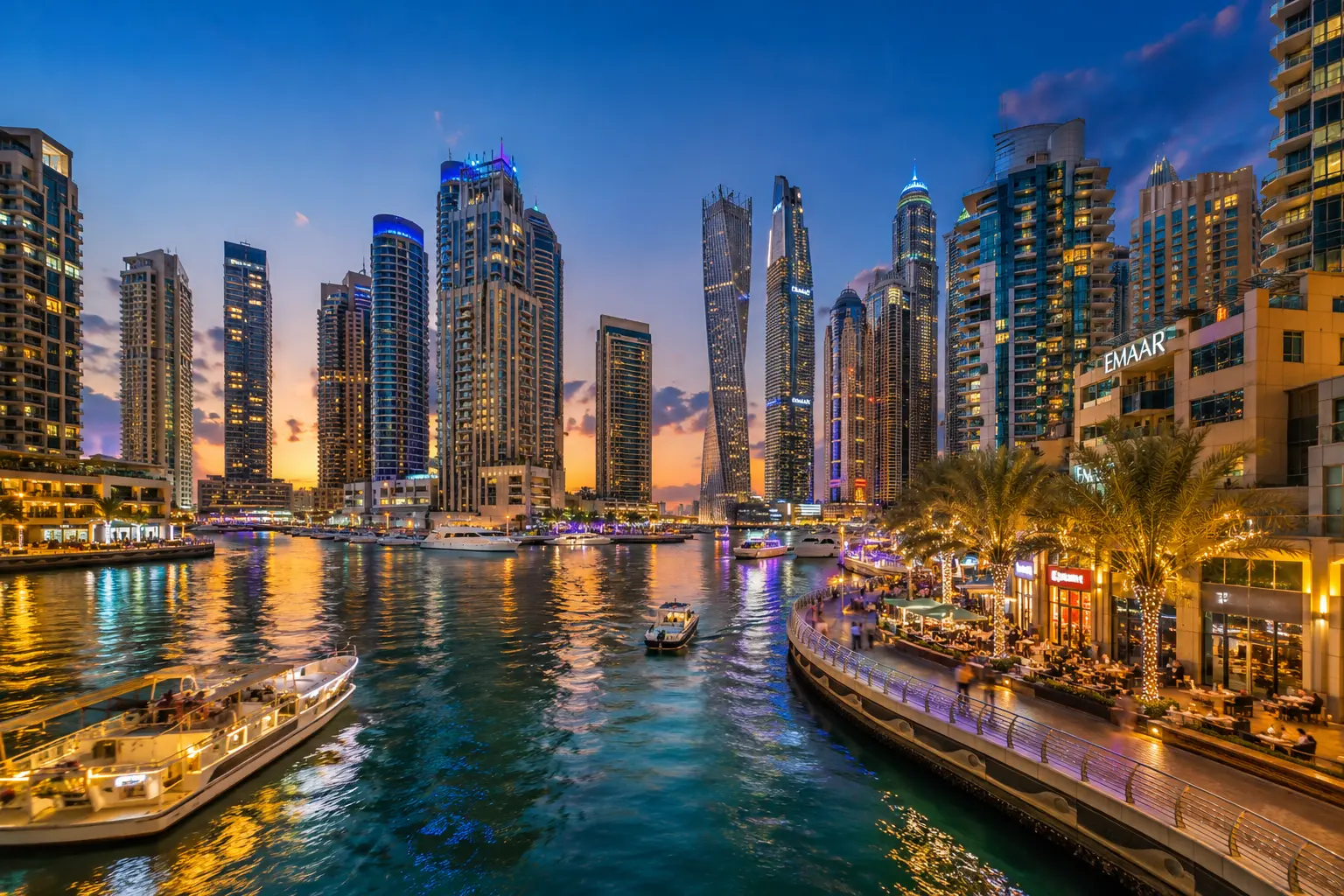 Dubai Marina waterfront skyline and tourist district